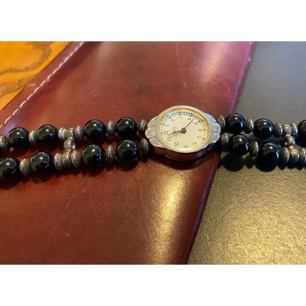 Women's Silver Tone Legacy Watch, Double Stranded Beaded Band